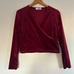 Planet Love Red Velvet V-Neck Long Sleeve Crop Top Medium Holiday Vintage